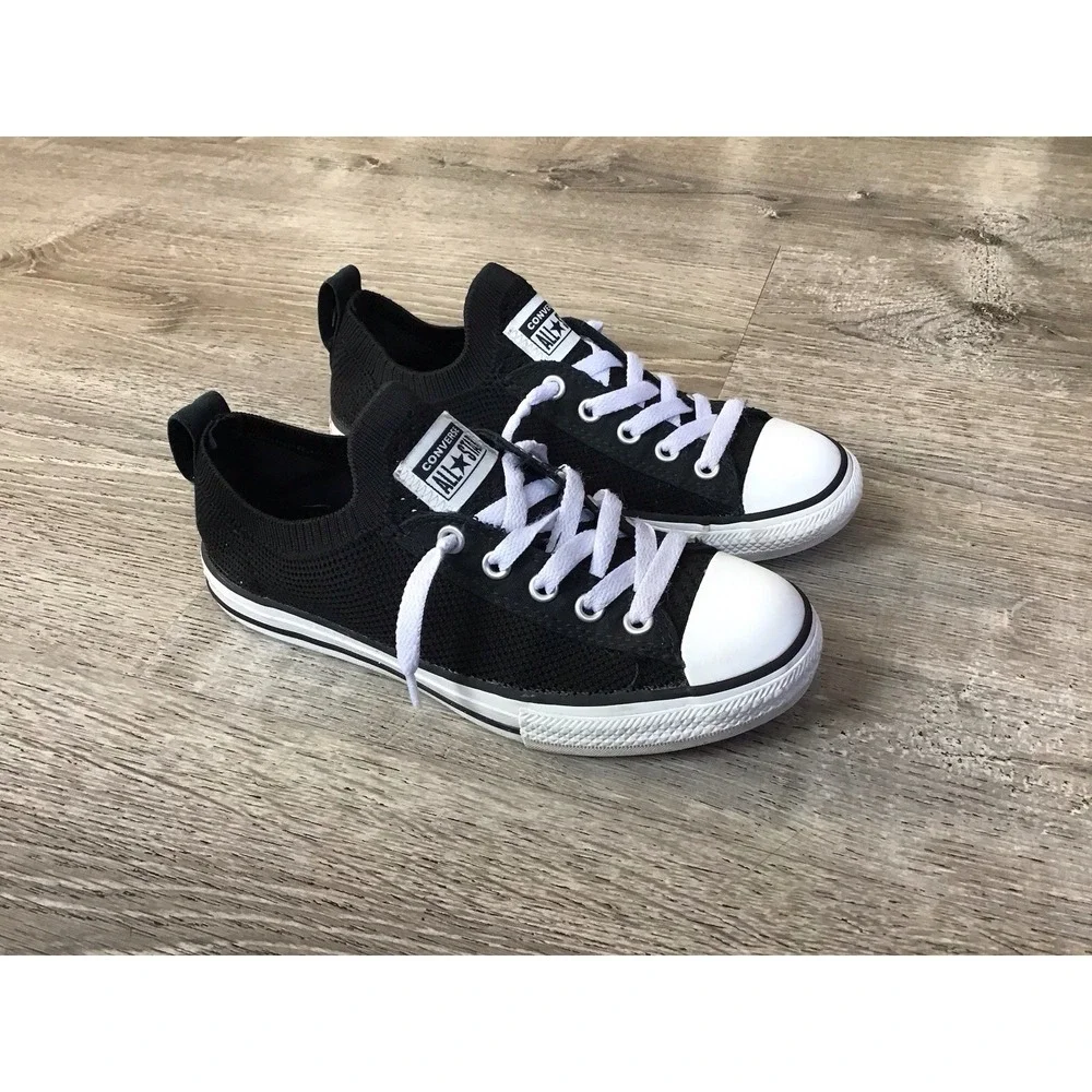Converse All Star Shoreline Junior Sz 2 Knit Slip On Black Stretch Mesh 665412F